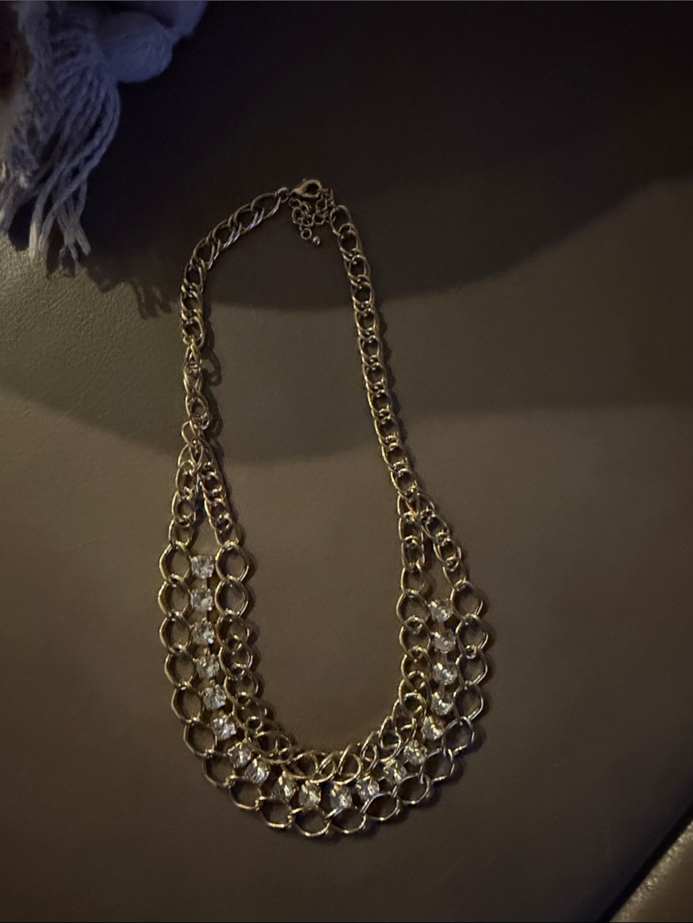 Gold Multi-Row Chain Necklace with Crystal Accents great fall necklace